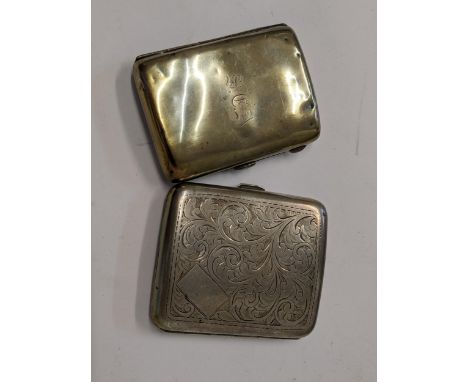 Two early/mid 20th century silver curved cigarette boxes, 142g, Location: Porters 
