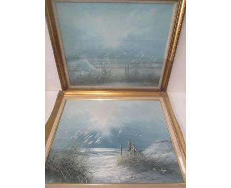 Dunlop - a pair of coastal scenes, oil on canvas, signed 60cm x 49.5cm, framed 