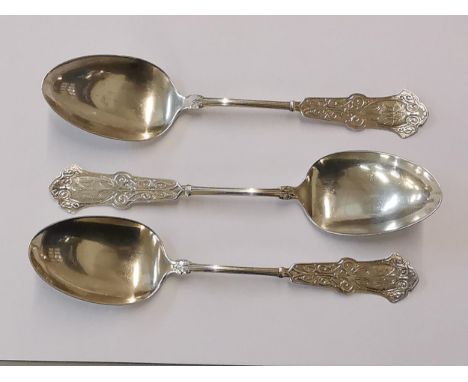 A set of three American sterling silver serving spoons by E R Lawshe, 148g, Location: CAB 