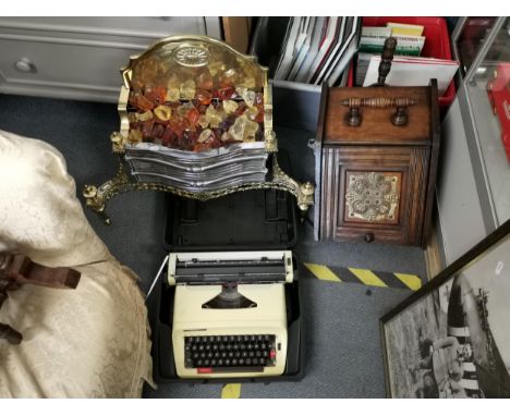 An Imperial Electric fire, together with a coal scuttle and a Hermes typewriter together with a Valarie Chilton oil on board,