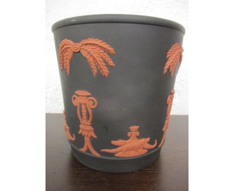 A 1970's Wedgwood black Basalt with terracotta design planter 