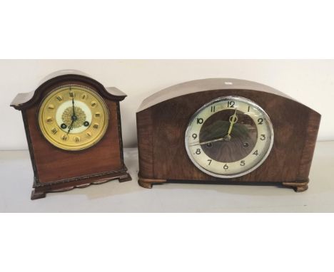 A pair of mahogany mantel clocks to include Medaille d'argent clock having chaptered Roman numerals, together with pair of br