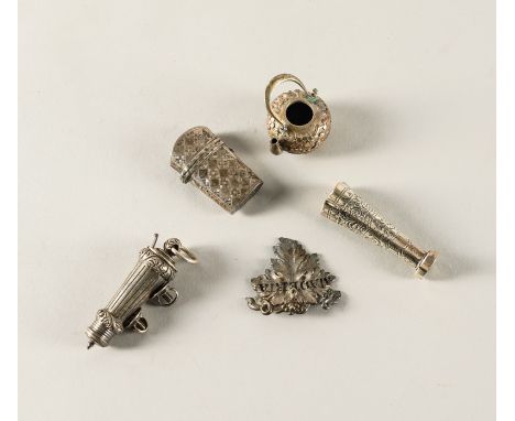 A VICTORIAN SILVER CEREMONIAL WHISTLE AND FOUR FURTHER ITEMS (5)The whistle by George Unite, Birmingham 1859, a George III si