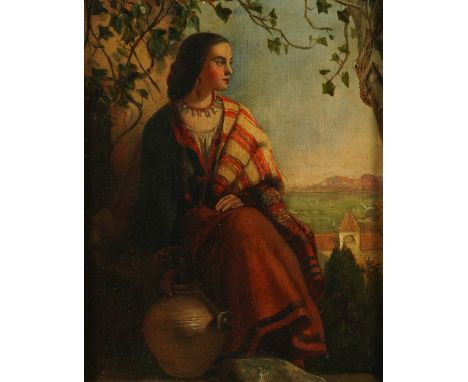 EUROPEAN SCHOOL, LATE 19TH/EARLY 20TH CENTURY (2)A woman seated, her hand resting on a vessel, the coast beyond oil on canvas
