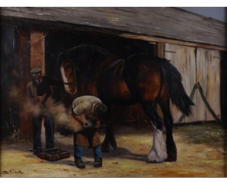 JOHN TRICKETT (BRITISH, B. 1932)The Blacksmith
signed 'John Trickett' (lower left)
oil on canvas
60.5 x 81cm
ARR

Provenance
