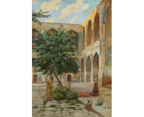 RUSSIAN SCHOOL, 20TH CENTURYThe Courtyard signed with initials 'B. K.' (lower left) oil on canvas 89 x 62cm  Footnote It is u