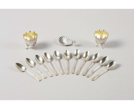 A GROUP OF EUROPEAN WARES (14)Comprising; a pair of egg cups, each raised on three foliate capped feet, one bearing French ma