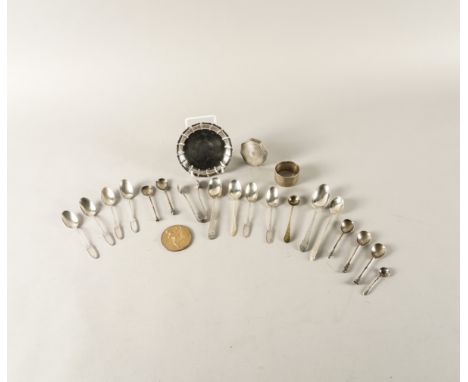 A GROUP OF SILVER AND FOREIGN WARES (22)Comprising; a shaped circular dish, a napkin ring, a pair of sugar tongs, an octagona
