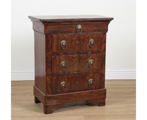 A 19TH CENTURY FRENCH FAUX MARBLE PAINTED SLATE TOPPED WALNUT FOUR DRAWER PETITE COMMODE78cm wide; 44cm deep; 94cm high