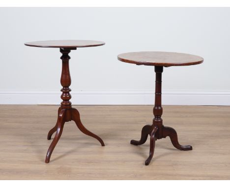 A GEORGE III MAHOGANY TRIPOD TABLE  (2)56cm diameter; 66cm high, and another later oval mahogany tripod table, 54cm wide; 72c