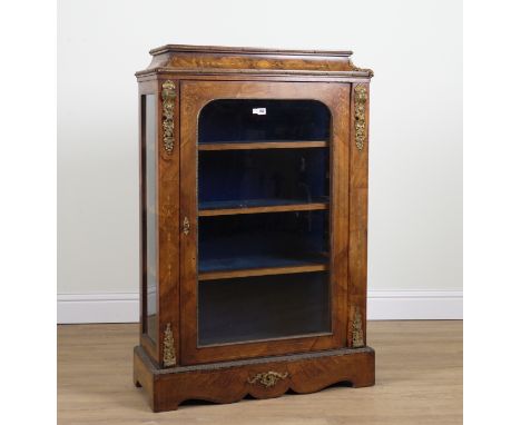 A VICTORIAN GILT METAL MOUNTED INLAID FIGURED WALNUT CADDY TOPPED DISPLAY CABINET83cm wide; 34cm deep; 128cm high