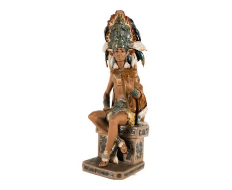 A LLADRO PORCELAIN FIGURE OF AN AZTEC INDIANIssued 1984-87 Designed by Vincente Martinez, blue factory mark, 55cm highSlice c