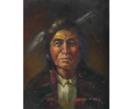 M*** KING (20TH CENTURY)Portrait of a Native American Indian
signed 'M. KING' (lower right)
oil on board
25 x 20cm