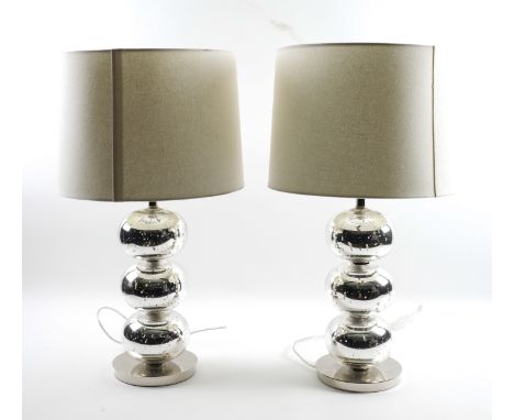 A PAIR OF SILVERED GLASS AND POLISHED NICKLE ABACUS TABLE LAMPS  (2)Modern Retailed by West Elm, 44cm high (excluding cream s