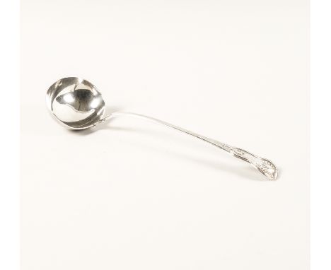 A SCOTTISH SILVER SINGLE STRUCK KING'S PATTERN SOUP LADLECrest and motto engraved, Edinburgh 1821, weight 246 gms