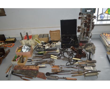 Collection of Vintage Hair Styling Equipment Including Paraffin Curling Tong Heaters, etc. 