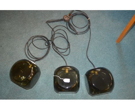 Retro Triple Ceiling Light Fitting with Smoked Glass Cubes