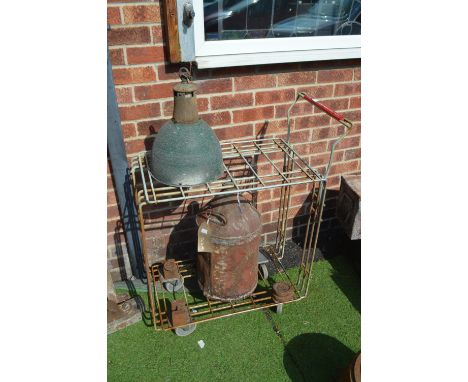 Vintage Metal Trolley, Oil Cans, and Metal Weights 