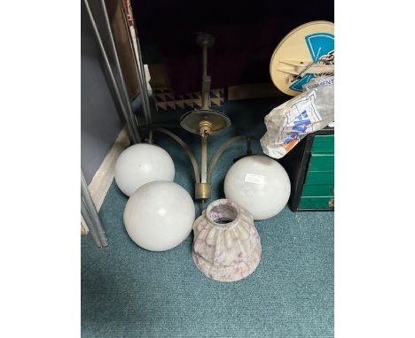 Brass Light Fitting, Assorted Glass Shades