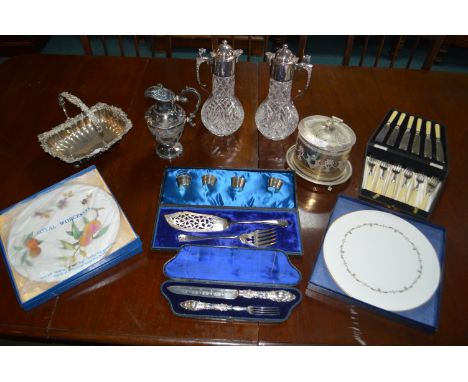 EPNS Cutlery Sets, Crystal Decanters, and Royal Worcester Boxed Cake Plates, etc. 