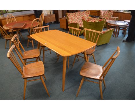Ercol Dining Table and Six Matching Spindle Back Chairs 