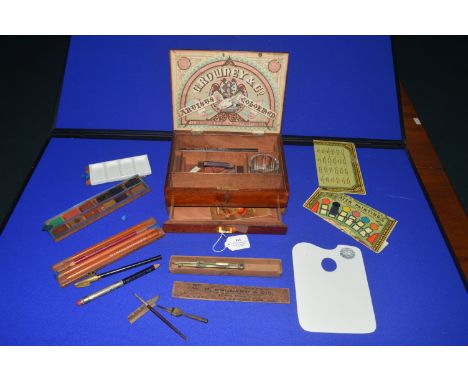 Rowney & Co. Artists Colorman Mahogany Cased Painting Set Including Ceramic Pallet 