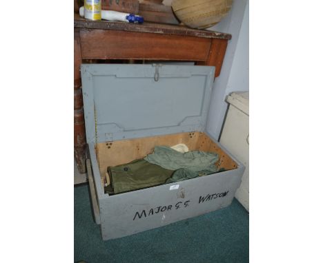 Wooden Trunk Containing Military Uniform etc. 