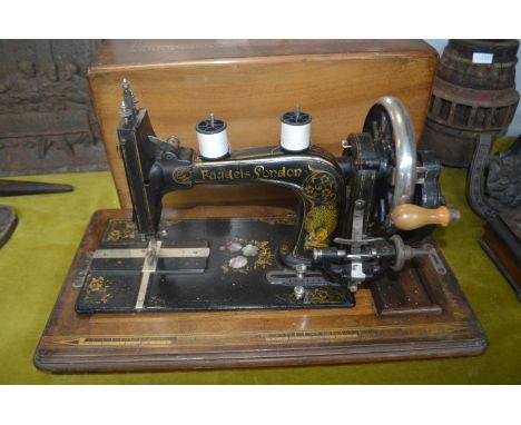 Vintage Sewing Machine by Faudels of London with Original Inlaid Case 
