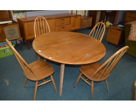 Ercol Oval Drop Leaf Dining Table with Four Matching Bentwood Chairs 