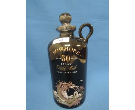 A Bowmore Sea Dragon 30 year old Islay single malt whisky in black ceramic decanter with jug top