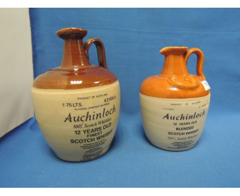 Two stoneware flagons of Auchinloch 12 year old blended scotch whisky, 4 4/5th quart 86% proof for the American market and a 
