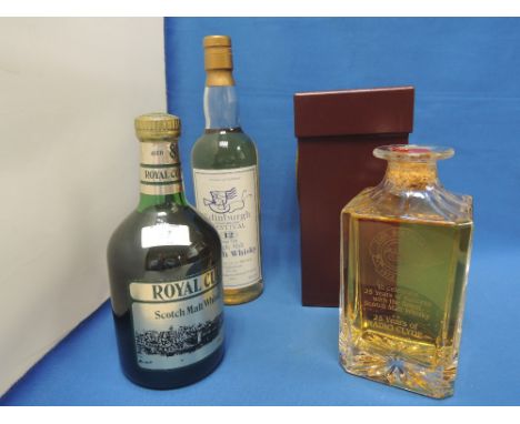 Three bottles of Scotch whisky, a 25th Birthday Radio Clyde 1998 malt whisky, an Edinburgh 1994 Festival 12 year old malt whi