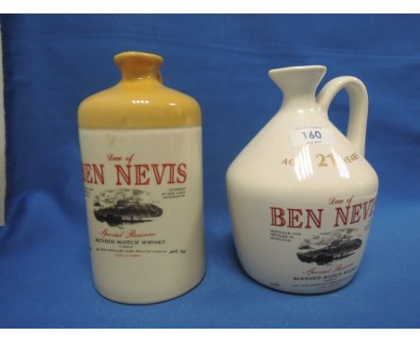 Two ceramic decanters of Dew of Ben Nevis special reserve blended scotch whisky, one being 21 year old, no age statement on h