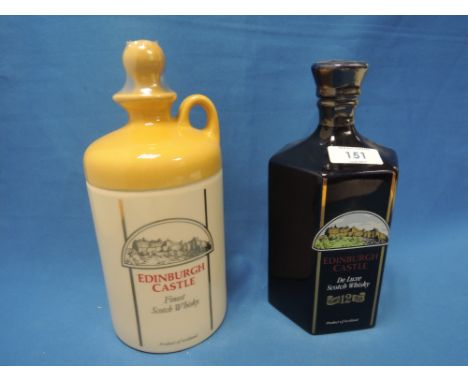 Two ceramic decanters of Edinburgh Castle finest scotch whisky, one celebrating The Prince of Wales's 50th birthday limited e