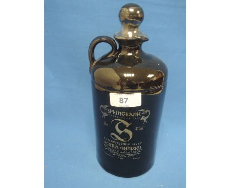 A Springbank Campbeltown malt whisky in black ceramic decanter with jug top, 70cl 43%, no age on decanter