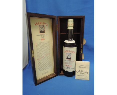 A bottle of 25year old Aberlour pure single highland malt scotch whisky, distilled 1964 bottled 1989 in wooden case