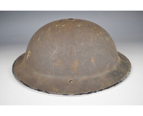 WW2 police 'Brodie' steel helmet with chin strap and liner, marked BMB 1939