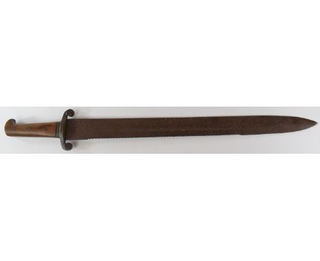 Continental sawback pioneer's short sword with wooden grips, downswept crosspiece and 53cm sawback blade.&nbsp;PLEASE NOTE:- 