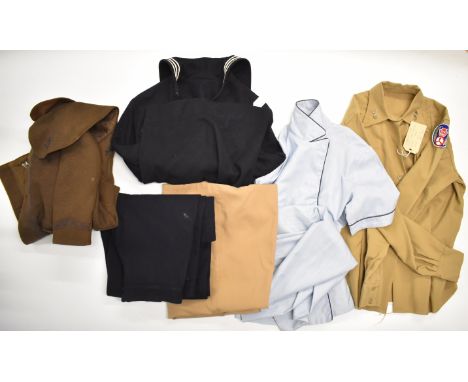 US Navy uniforms including wool smock and trousers with naval clothing depot label, skirt and blouse, ladies US Civil Air Pat