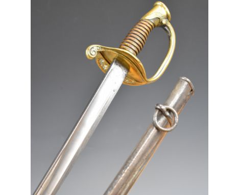 French 1845/1855 pattern Infantry officer's sword with brass hilt, wooden grips, 1872 manufacture date to 77cm, quill point b