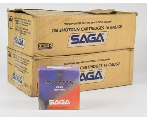 Four hundred 16 bore SAGA 28g 6 shot shotgun cartridges, all in original boxes.&nbsp;PLEASE NOTE THAT A VALID RELEVANT FIREAR