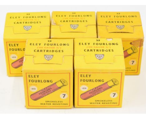 One-hundred-and-twenty-five .410 Eley Fourlong shotgun cartridges, all in original boxes.&nbsp;PLEASE NOTE THAT A VALID RELEV