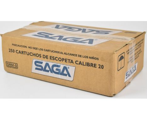 Two hundred and fifty 20 bore SAGA Olympic trap 28g 9 shot shotgun cartridges, all in original boxes. PLEASE NOTE THAT A VALI