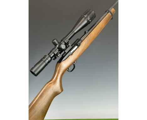Ruger Model 10/22 .22 semi-automatic rifle with semi-pistol grip, two magazines, Tasco 4x32 scope, sound moderator and 26 inc
