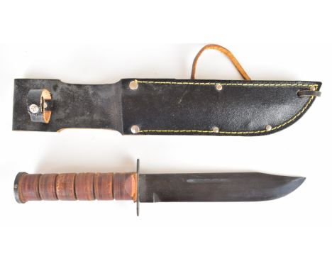 US Marine Corps style combat knife with leather grip, 18cm single edged blade, sheath and leg tie.&nbsp;PLEASE NOTE:- Before 