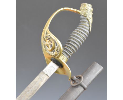 Imperial German 1889 pattern sword with Turkish/Ottoman decoration to guard and pommel, fish skin and wire bound grip, leathe