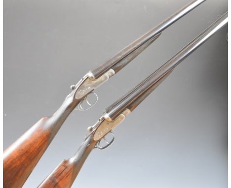 A pair of William Evans 12 bore side by side sidelock ejector shotguns each with named and engraved locks, engraved underside