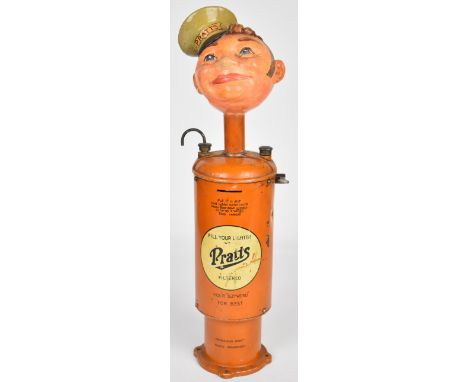 Pratts vintage or prewar figural lighter fluid dispenser formed as a miniature petrol pump with head finial with Pratts hat, 