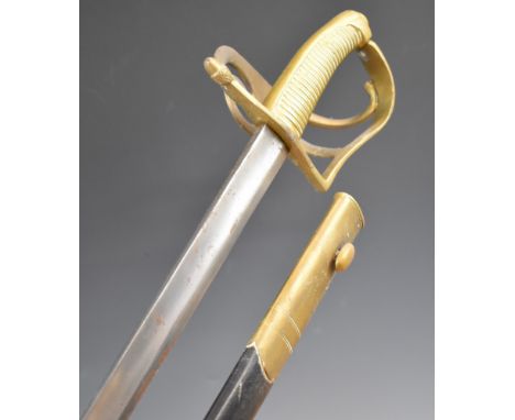 Continental sword with all brass hilt, acorn pommel, 78.5cm single edged blade and scabbard.&nbsp;PLEASE NOTE:- Before biddin