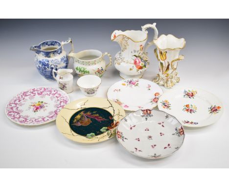 18th to 20thC porcelain and pottery including 1844 jug named William &amp; Eliza Davies, twin handled jug, Newhall relief mou
